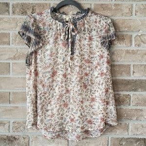 Sheer Floral Pink and Blue Blouse